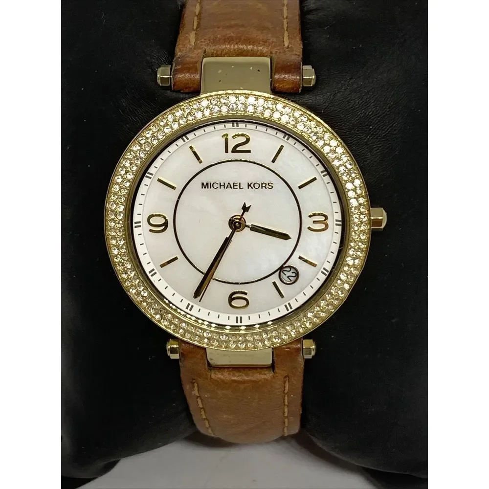 Michael Kors Parker MK3830 Women's Brown Leather Analog Dial Quartz Watch MP157 - Picture 2 of 12